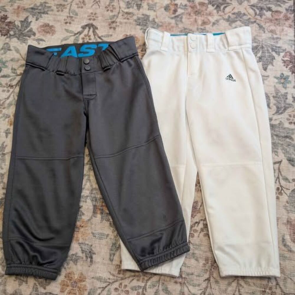 Youth Softball Pants Dark Gray Easton & White Adidas Sm-Med Girls Size 8-10